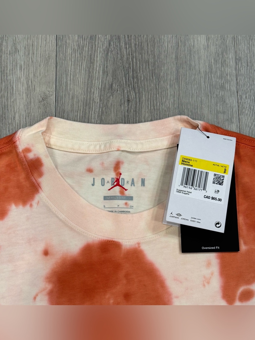 Jordan Unisex Orange & Cream Tie-Dye Oversized Fit Short Sleeve Athletic Tee - Picture 5 of 5